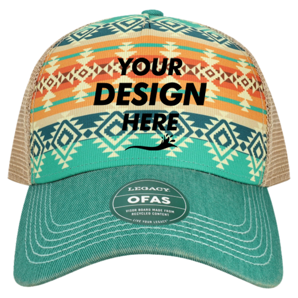 LEGACY Old Favorite Five-Panel Trucker Cap, Navajo / Navajo / Navajo, Front view, Mockup