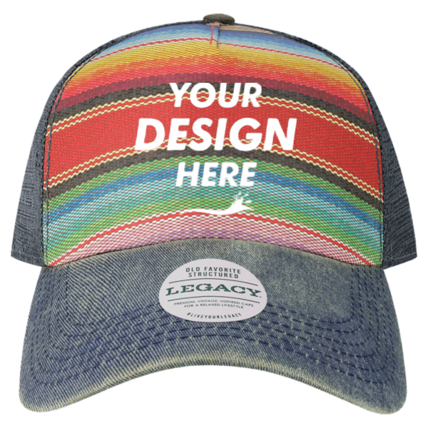 LEGACY Old Favorite Five-Panel Trucker Cap, Poncho / Poncho / Poncho, Front view, Mockup