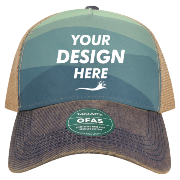 LEGACY Old Favorite Five-Panel Trucker Cap, Rolling Mountains / Rolling Mountains / Rolling Mountains, Front view, Mockup