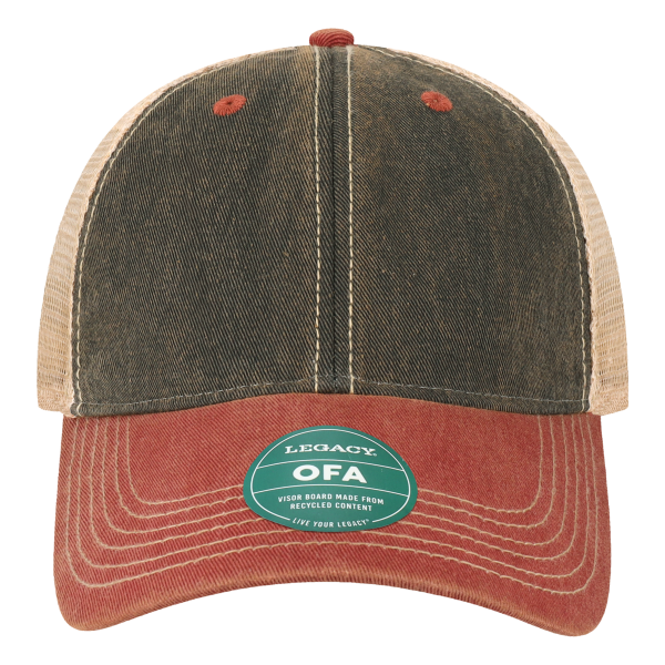 LEGACY Old Favorite Trucker Cap, Black / Cardinal / Khaki, Front view