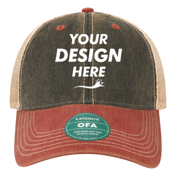 LEGACY Old Favorite Trucker Cap, Black / Cardinal / Khaki, Front view, Mockup