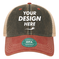 LEGACY Old Favorite Trucker Cap, Black / Cardinal / Khaki, Front view, Mockup