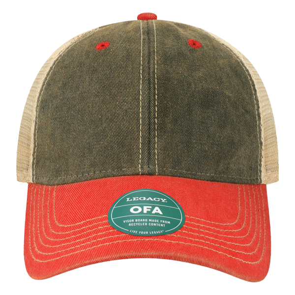 LEGACY Old Favorite Trucker Cap, Black / Scarlet Red / Khaki, Front view