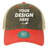 LEGACY Old Favorite Trucker Cap, Black / Scarlet Red / Khaki, Front view, Mockup