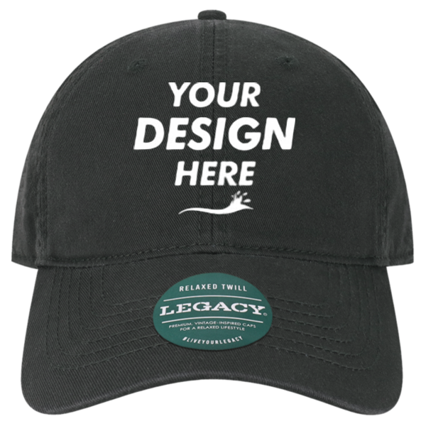 LEGACY Relaxed Twill Dad Hat, Black / Black, Front view, Mockup
