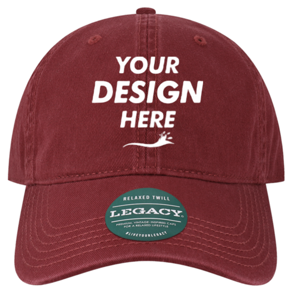 LEGACY Relaxed Twill Dad Hat, Burgundy / Burgundy, Front view, Mockup
