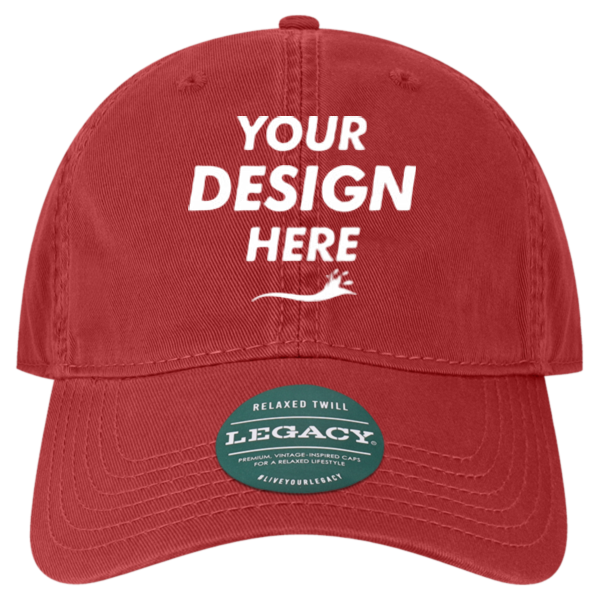 LEGACY Relaxed Twill Dad Hat, Cardinal / Cardinal, Front view, Mockup