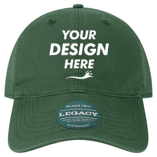 LEGACY Relaxed Twill Dad Hat, Dark Green / Dark Green, Front view, Mockup