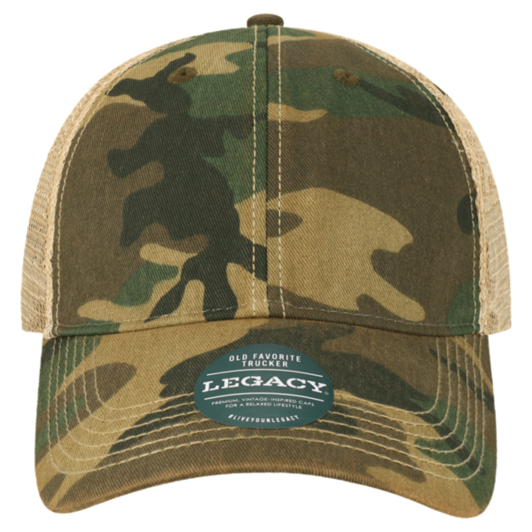 LEGACY Youth Old Favorite Trucker Cap, Army Camo / Khaki / Khaki, Front view