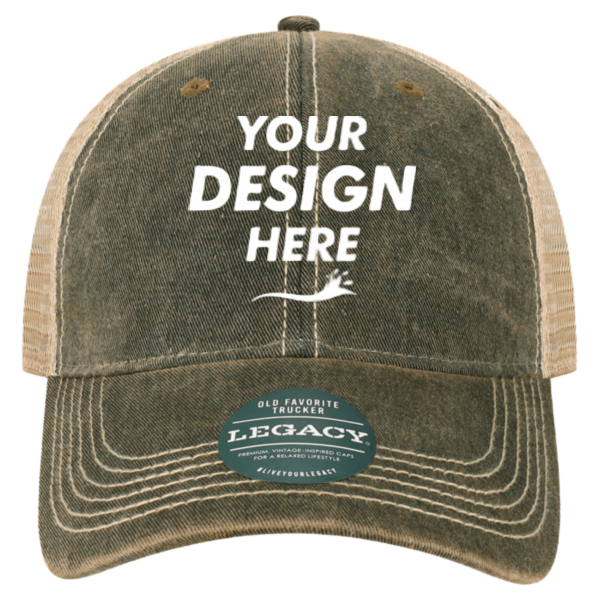 LEGACY Youth Old Favorite Trucker Cap, Black / Khaki / Khaki, Front view, Mockup