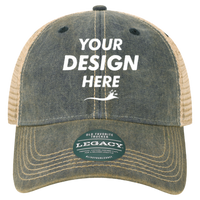 LEGACY Youth Old Favorite Trucker Cap, Navy / Khaki / Khaki, Front view, Mockup