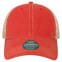 LEGACY Youth Old Favorite Trucker Cap, Scarlet Red / Khaki / Khaki, Front view