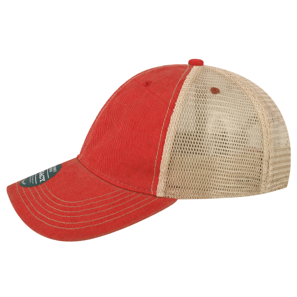 LEGACY Youth Old Favorite Trucker Cap, Scarlet Red / Khaki / Khaki, Left Side view