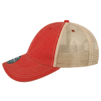 LEGACY Youth Old Favorite Trucker Cap, Scarlet Red / Khaki / Khaki, Left Side view