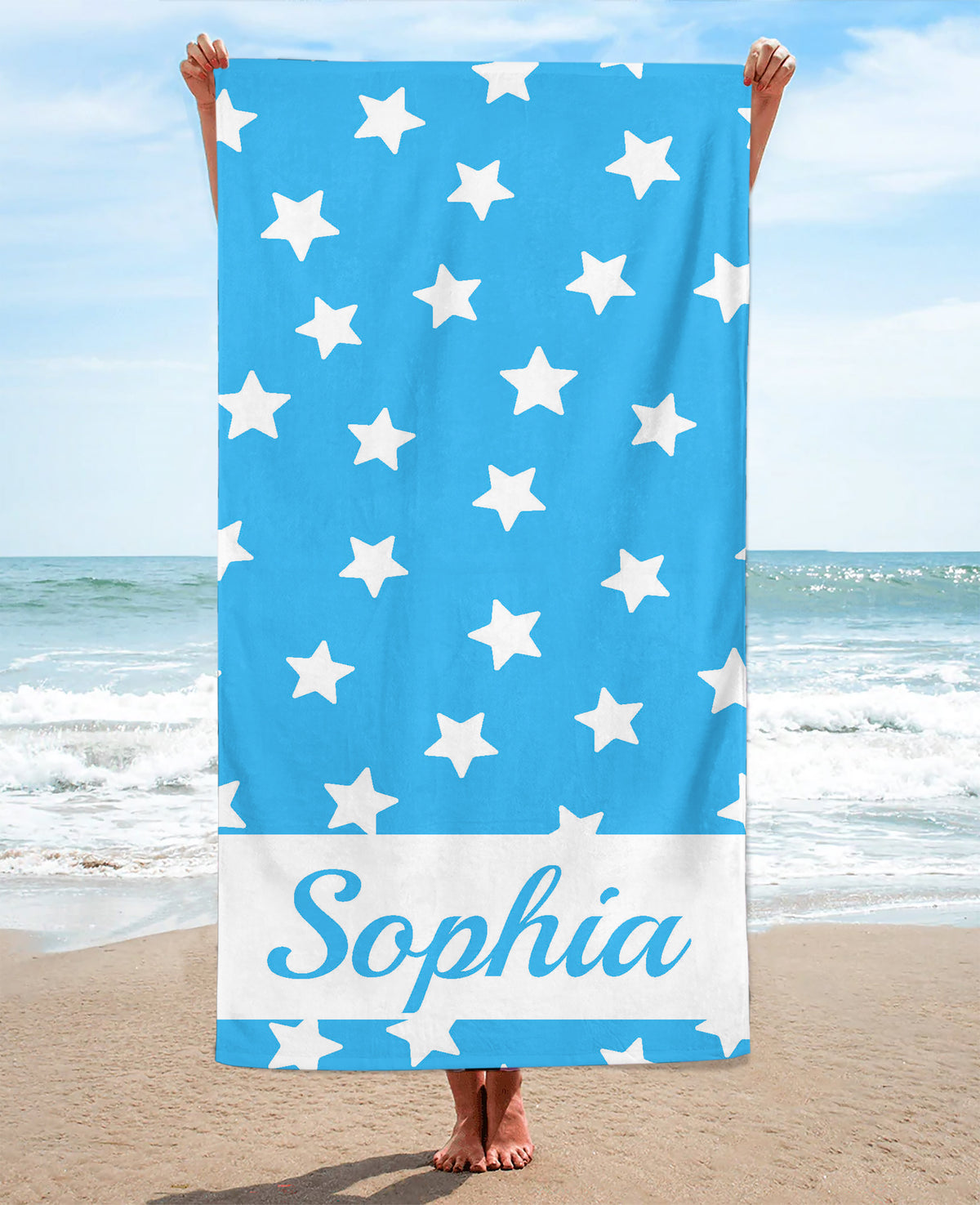 Personalized Star Patterned Beach Towel, Lagoon Standart Beach Towel, Lagoon Premium Beach Towel