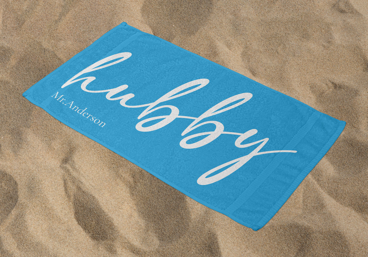 Personalized Hubby Beach Towel, Lagoon Standart Beach Towel, Lagoon Premium Beach Towel