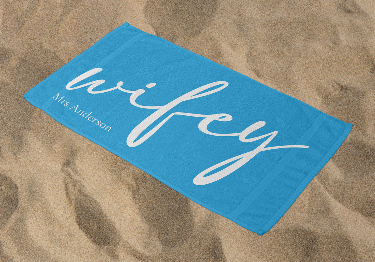 Personalized Wifey Beach Towel, Lagoon Standart Beach Towel, Lagoon Premium Beach Towel