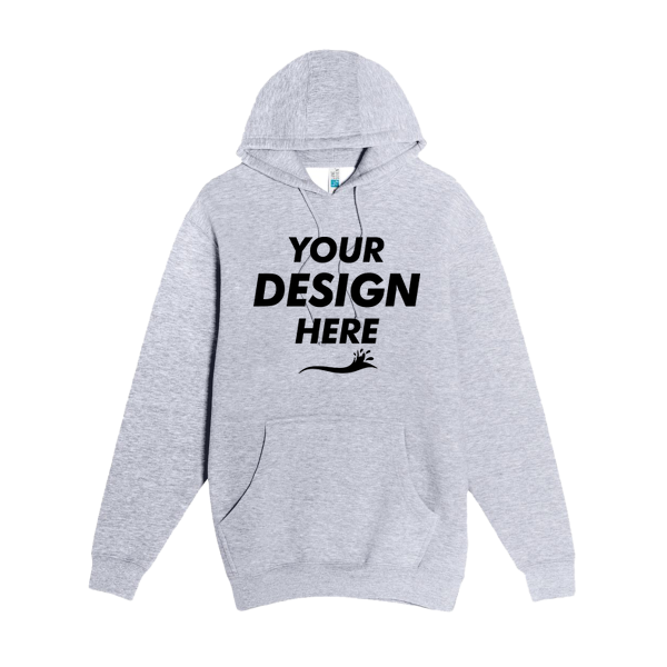 Lane Seven Unisex Heavyweight Pullover Hooded Sweatshirt, Heather Grey, Front view, Mockup