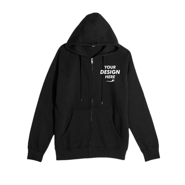 Lane Seven Unisex Premium Full-Zip Hooded Sweatshirt, Black, Front view, Mockup