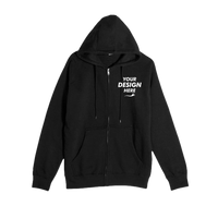 Lane Seven Unisex Premium Full-Zip Hooded Sweatshirt, Black, Front view, Mockup
