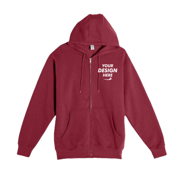 Lane Seven Unisex Premium Full-Zip Hooded Sweatshirt, Burgundy, Front view, Mockup