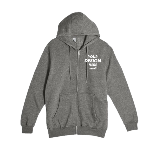 Lane Seven Unisex Premium Full-Zip Hooded Sweatshirt, Charcoal Heather, Front view, Mockup