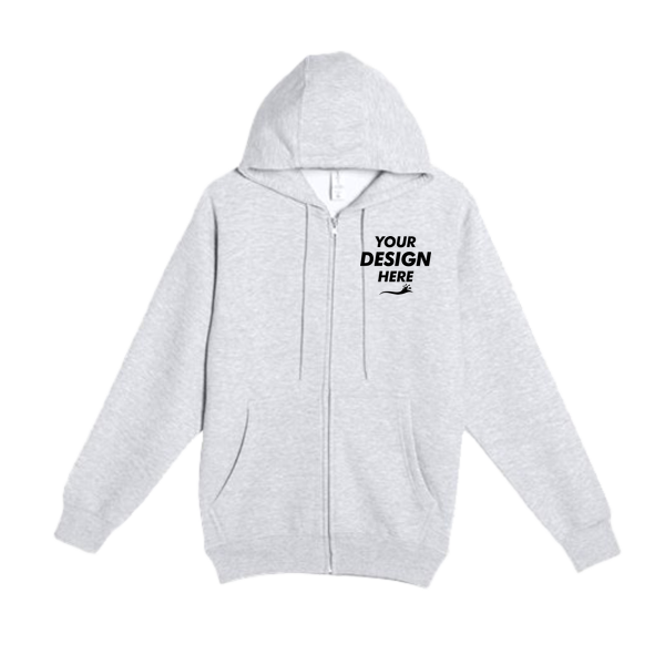 Lane Seven Unisex Premium Full-Zip Hooded Sweatshirt, Heather Grey, Front view, Mockup