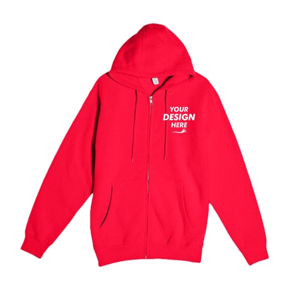 Lane Seven Unisex Premium Full-Zip Hooded Sweatshirt, Red, Front view, Mockup