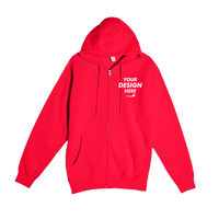 Lane Seven Unisex Premium Full-Zip Hooded Sweatshirt, Red, Front view, Mockup