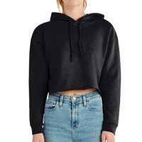 Lane Seven Women's Cropped Fleece Hooded Sweatshirt, Black, Front view