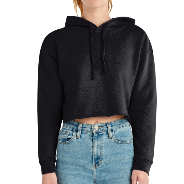 Lane Seven Women's Cropped Fleece Hooded Sweatshirt, Black, Front view