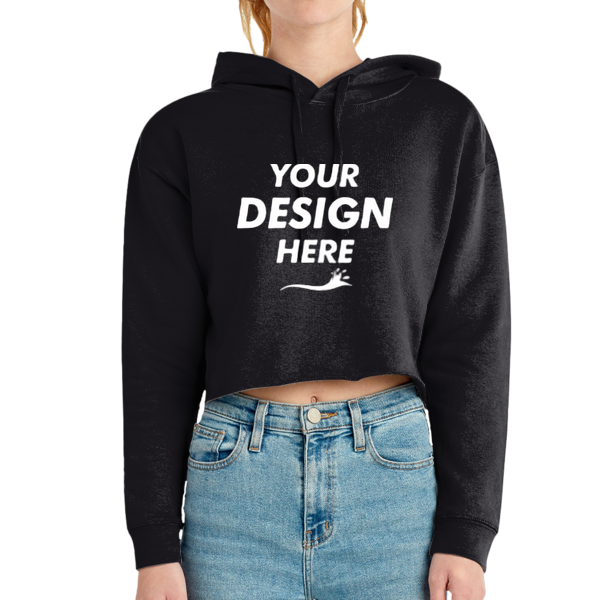 Lane Seven Women's Cropped Fleece Hooded Sweatshirt, Black, Front view, Mockup
