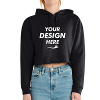 Lane Seven Women's Cropped Fleece Hooded Sweatshirt, Black, Front view, Mockup