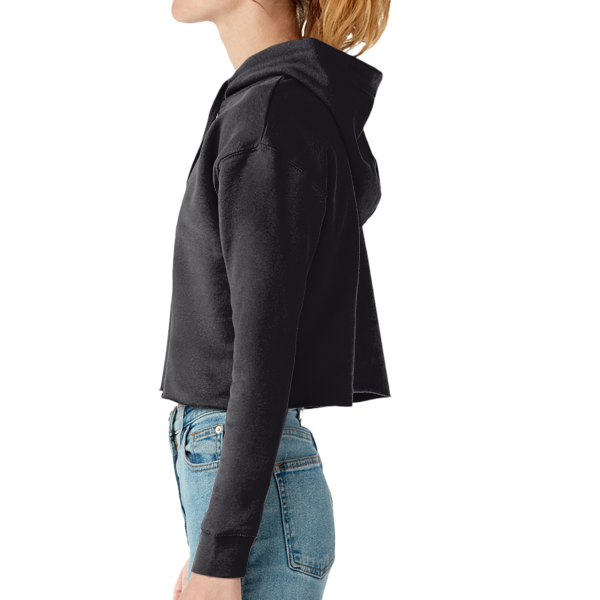 Lane Seven Women's Cropped Fleece Hooded Sweatshirt, Black, Left Sleeve view