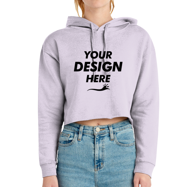 Lane Seven Women's Cropped Fleece Hooded Sweatshirt, Lilac, Front view, Mockup