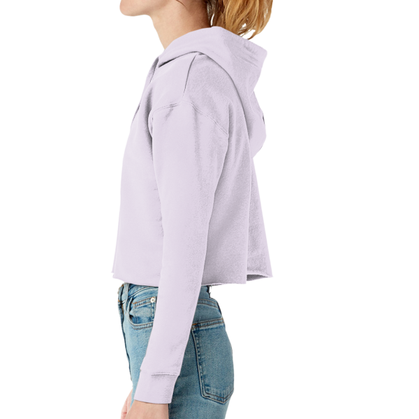 Lane Seven Women's Cropped Fleece Hooded Sweatshirt, Lilac, Left Sleeve view