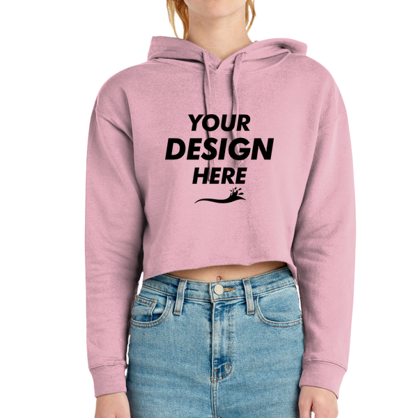 Lane Seven Women's Cropped Fleece Hooded Sweatshirt, Mauve, Front view, Mockup