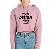 Lane Seven Women's Cropped Fleece Hooded Sweatshirt, Mauve, Front view, Mockup