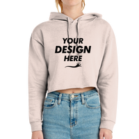 Lane Seven Women's Cropped Fleece Hooded Sweatshirt, Pale Pink, Front view, Mockup