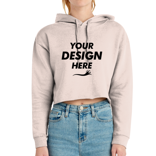 Lane Seven Women's Cropped Fleece Hooded Sweatshirt, Pale Pink, Front view, Mockup