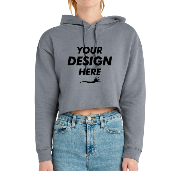 Lane Seven Women's Cropped Fleece Hooded Sweatshirt, Storm, Front view, Mockup