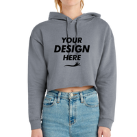 Lane Seven Women's Cropped Fleece Hooded Sweatshirt, Storm, Front view, Mockup