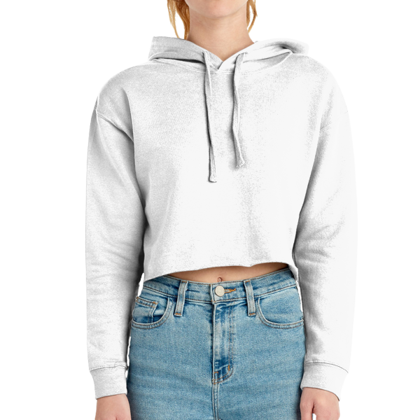 Lane Seven Women's Cropped Fleece Hooded Sweatshirt, White, Front view