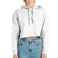 Lane Seven Women's Cropped Fleece Hooded Sweatshirt, White, Front view