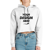 Lane Seven Women's Cropped Fleece Hooded Sweatshirt, White, Front view, Mockup