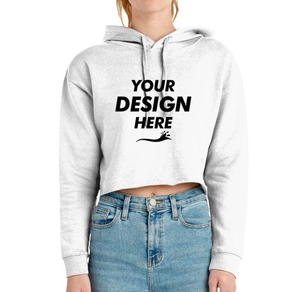 Lane Seven Women's Cropped Fleece Hooded Sweatshirt, White, Front view, Mockup