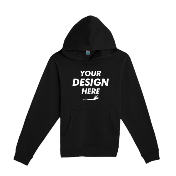 Lane Seven Youth Premium Pullover Hooded Sweatshirt, Black, Front view, Mockup