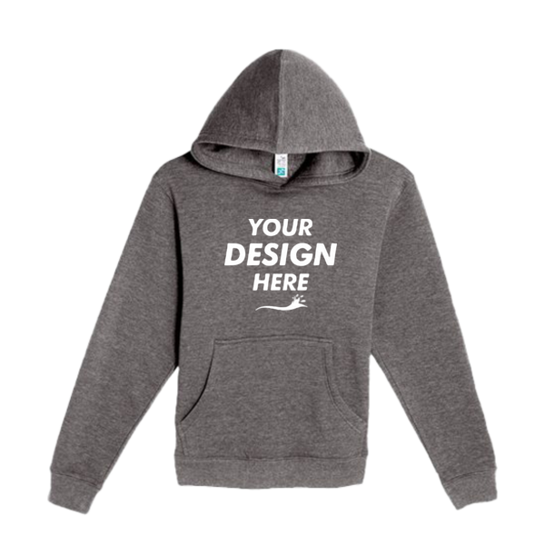 Lane Seven Youth Premium Pullover Hooded Sweatshirt, Charcoal Heather, Front view, Mockup