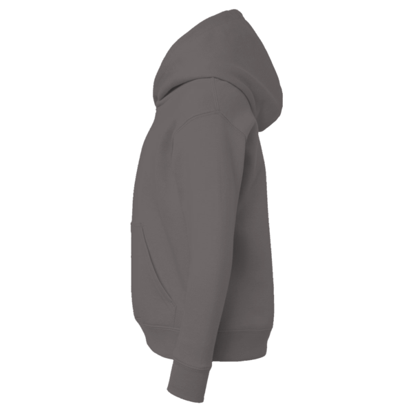 Lane Seven Youth Premium Pullover Hooded Sweatshirt, Charcoal Heather, Left Sleeve view