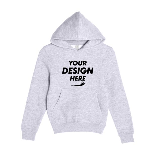 Lane Seven Youth Premium Pullover Hooded Sweatshirt, Heather Grey, Front view, Mockup